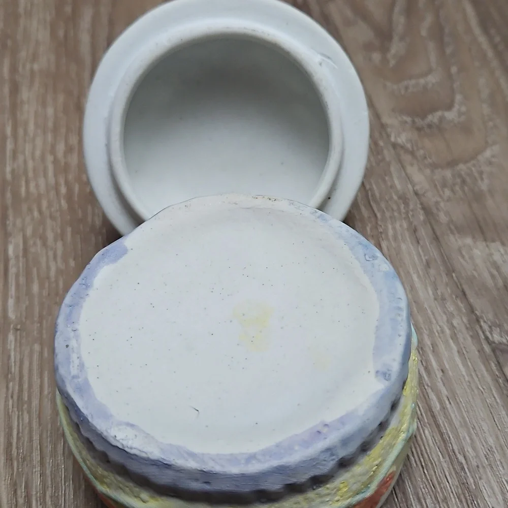 Floral Porcelain Round Trinket Box With 80s Vintage Decorative Keepsake Holder